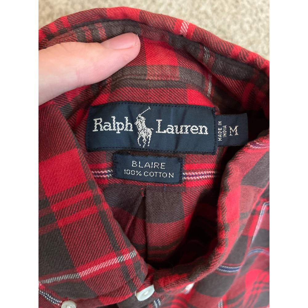 Ralph Lauren Mens Button Down Shirt Medium Red Black Blaire Plaid Long Sleeve - Picture 6 of 7